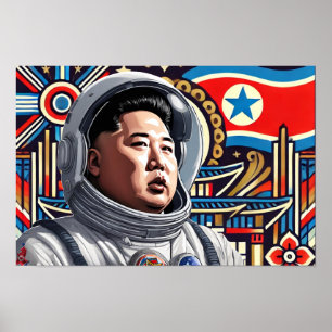 Affiche Kim Jong Un en astronaute - Art nord-coréen