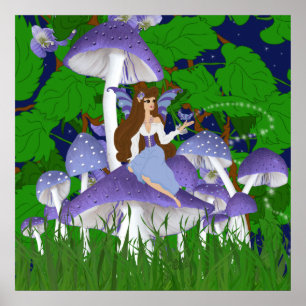 Affiche Kimaria Faery sur les champignons avec Papillon