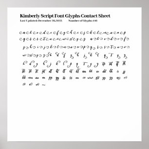 Affiche Kimberly Script Police Glyphes Contact Sheet