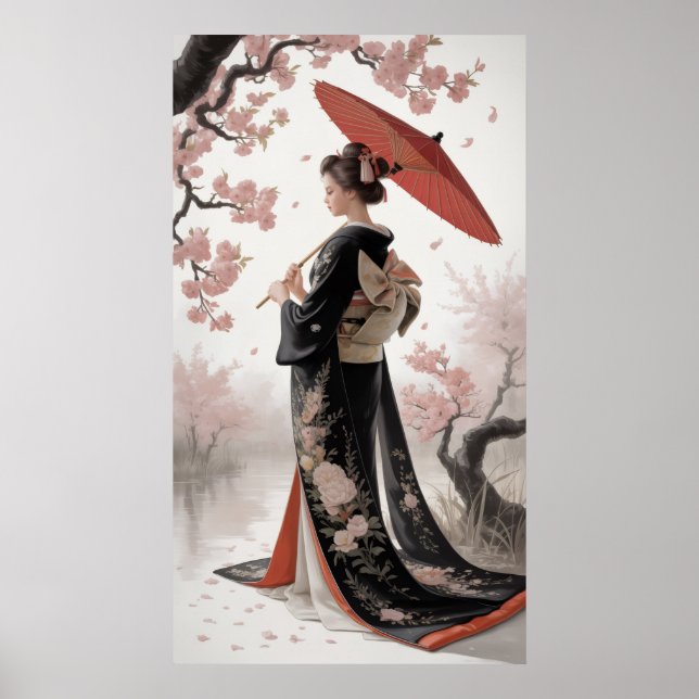 Affiche Kimono et fleurs de cerisiers (Devant)
