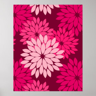 Affiche Kimono floral moderne Imprimer, Coral rose et Bour
