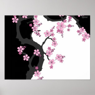 Affiche Kimono japonais Sakura noir et blanc