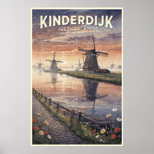 Affiche Kinderdijk Pays-Bas Voyage Rétro