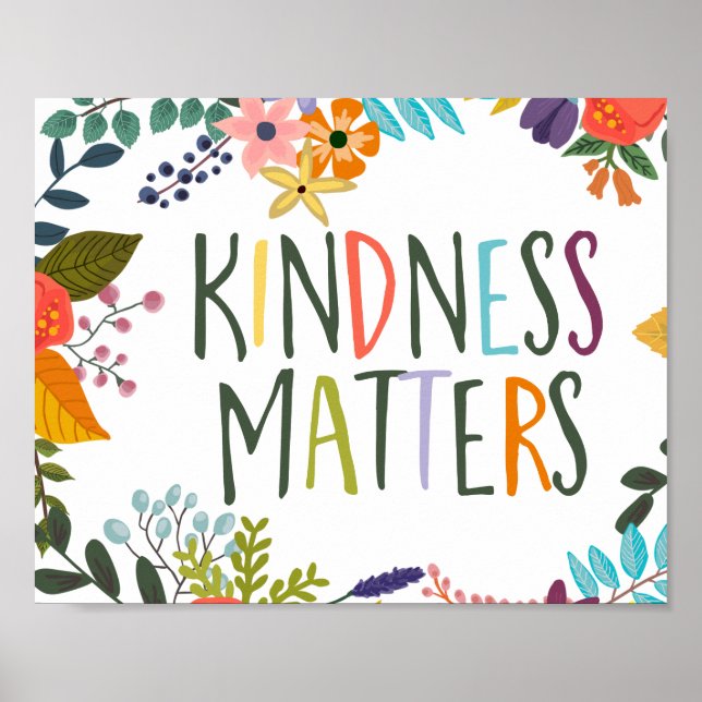 Affiche Kindness Matters, Kind citations, Boho floral oran (Devant)