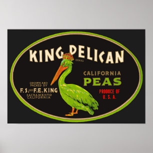 Affiche King Pelican California pois crate étiquette