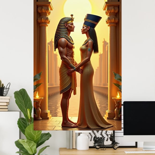 Affiche King Tutankhamun and Queen Nefertiti standing (Bureau à domicile)