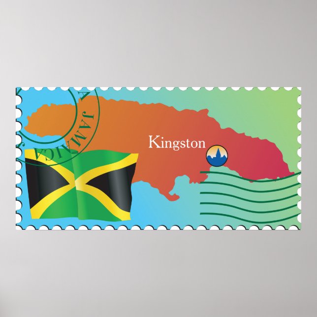 Affiche Kingston Jamaïque Carte Et Drapeau (Devant)