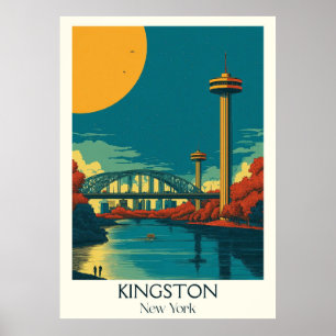 Affiche Kingston New York Vintage Bridge Skyline Art