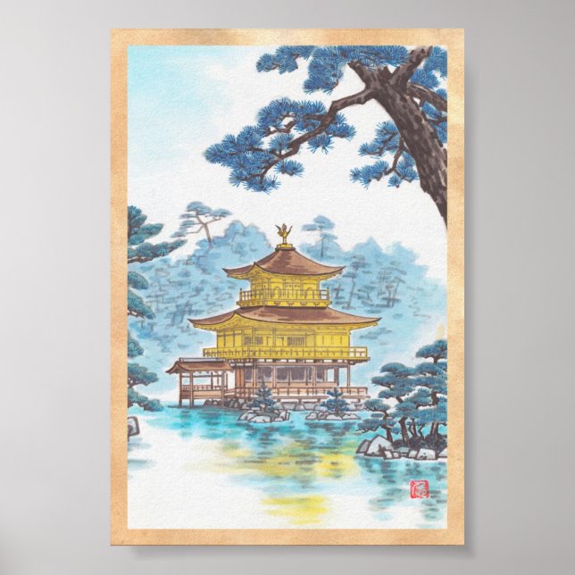 Affiche Kinkakuji Temple Kamei Tobei paysage japonais art (Devant)
