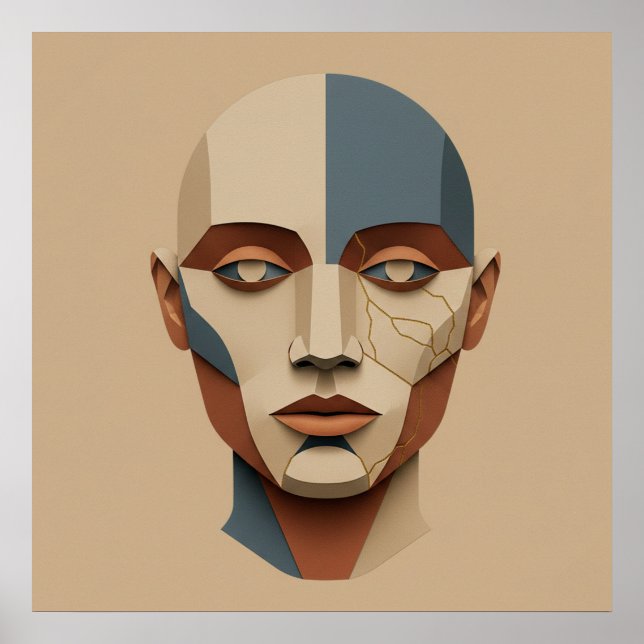 Affiche Kintsugi Muse : Portrait abstrait sculpté en papie (Devant)