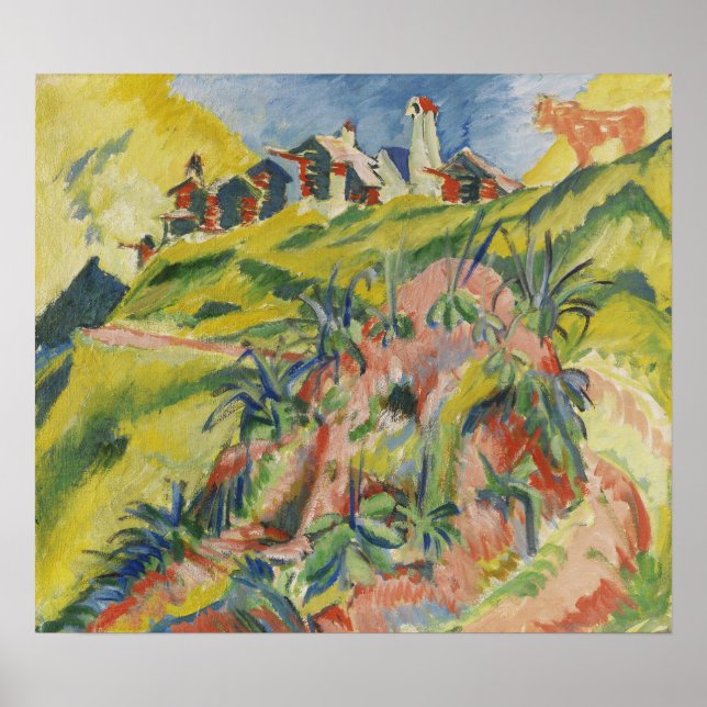 Affiche Kirchner - Bergdorf Avec Vache Rose 1919 (Devant)