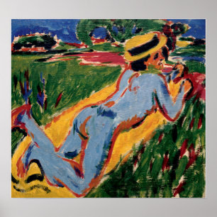 Affiche Kirchner - Figure Bleu Allongé Avec Chapeau de Pai