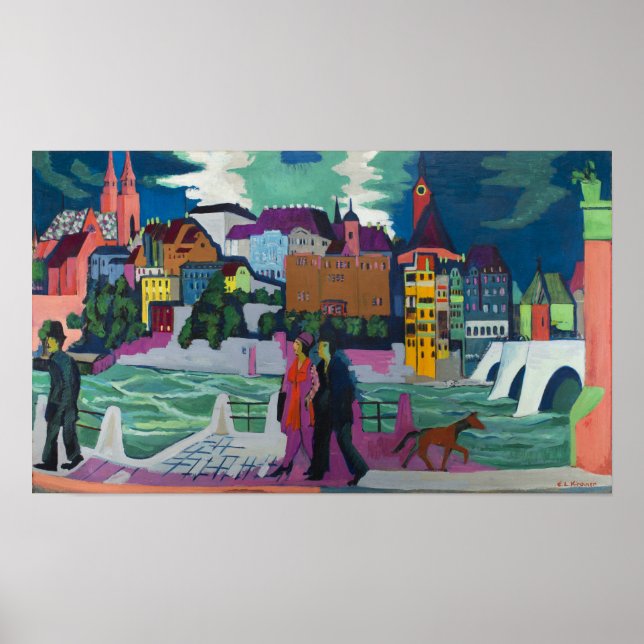 Affiche Kirchner - Vue Sur Bâle Et Le Rhin (Devant)