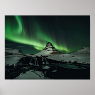 Affiche Kirkjufell et l'affiche des feux nord