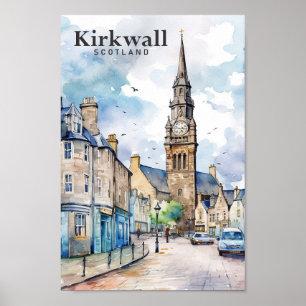 Affiche Kirkwall Scotland Aquarelle Peinture Voyage