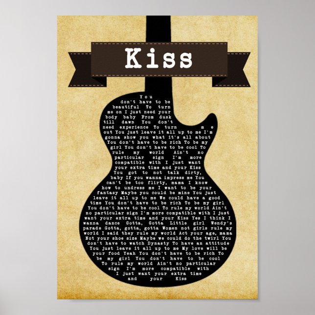 Affiche Kiss Black Guitare Chanson Lyric Wall Art Imprimer (Devant)