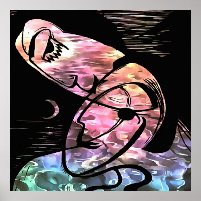 Affiche Kiss By Moonlight et Ocean Abstrait Art (Devant)