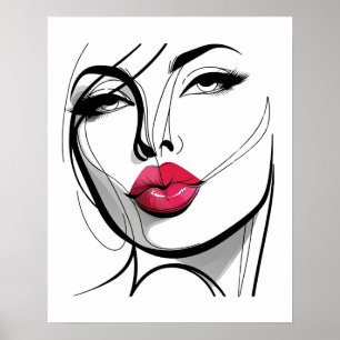 Affiche Kiss my Lips Girl - Line Art