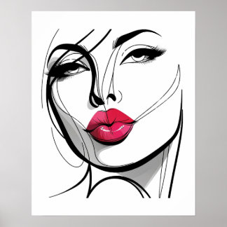 Affiche Kiss my Lips Girl - Line Art