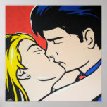 Affiche Kiss Pop Art<br><div class="desc">Impression d'une peinture pop art originale par www.jamieleeart.com. Un beau jeune couple enfermé dans un baiser aimant.</div>