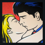 Affiche Kiss Pop Art<br><div class="desc">Impression d'une peinture pop art originale par www.jamieleeart.com. Un beau jeune couple enfermé dans un baiser aimant.</div>