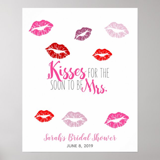 Affiche kisses for soon to be bridal shower game guestbook (Devant)
