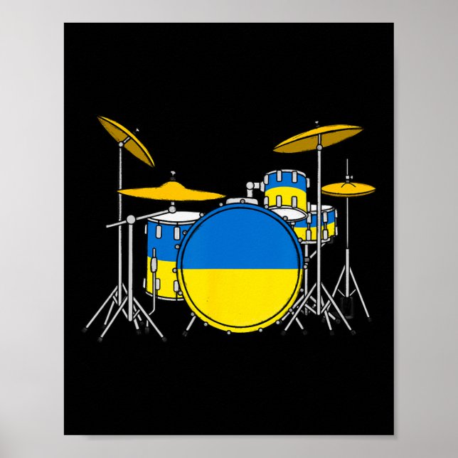 Affiche Kit de batterie Drapeau ukrainien Ukraine Batteur  (Devant)