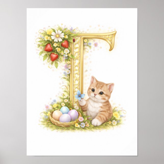 Affiche Kit pour bébé lettre T Nursery Chatons initiale do (Devant)