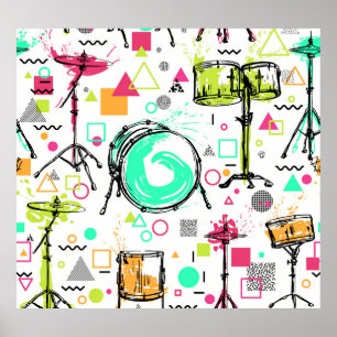 Affiche Kit Tambour : Aquarelle Memphis Retro.