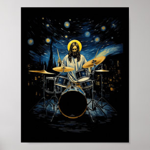 Affiche Kit tambour Percussionniste Drummer Van Gogh Jesus