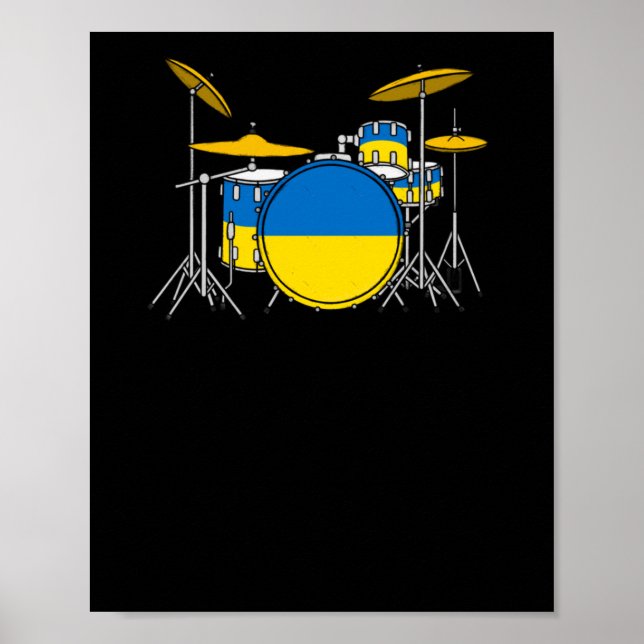 Affiche Kit tambour Sticker musicien Drapeau ukrainien (Devant)