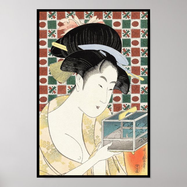 Affiche Kitagawa Utamaro Insect Cage japonaise beauté lady (Devant)