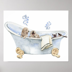 Affiche Kitchiens chiots bain moussant baignoire salle de 