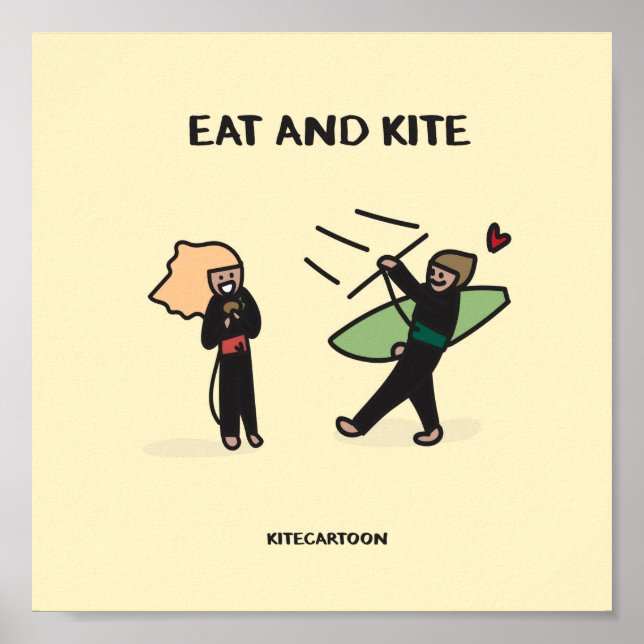 Affiche Kiteboarding/kitesurfing - Eat and Kite (Devant)