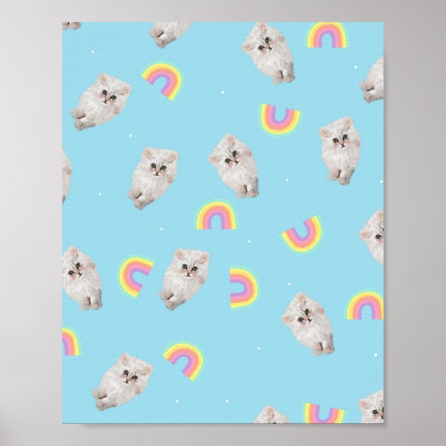 Affiche Kitschy Pastel Chat esthétique Kitten Rainbows ble (Devant)
