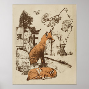 Affiche Kitsune - Conception de streetwear japonais tradit
