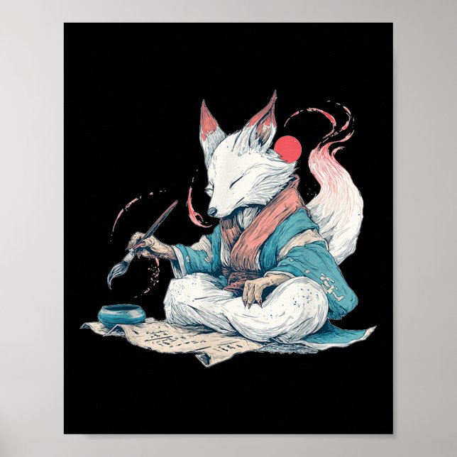 Affiche Kitsune De Calligraphie De Style Japonais (Devant)