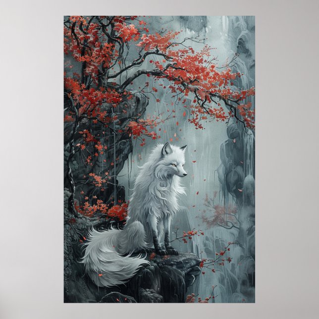 Affiche  Kitsune Spirit – Japanese Fox in Blossom Forest (Devant)