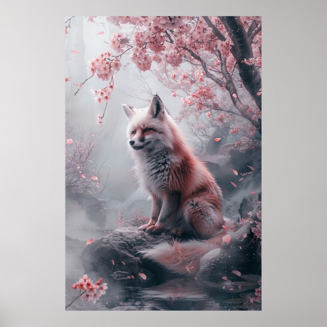 Affiche Kitsune Spirit – Japanese Fox in Blossom Forest (Devant)