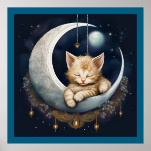 Affiche Kitten Asleep Sur L'Objet Crescent Moon