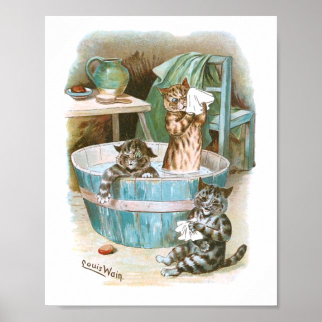Affiche Kitten Bath par Louis Wain (Devant)
