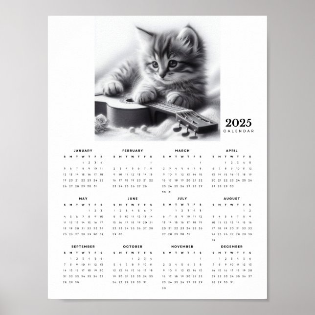 Affiche Kitten Controversé avec une Guitare Calendrier 202 (Devant)