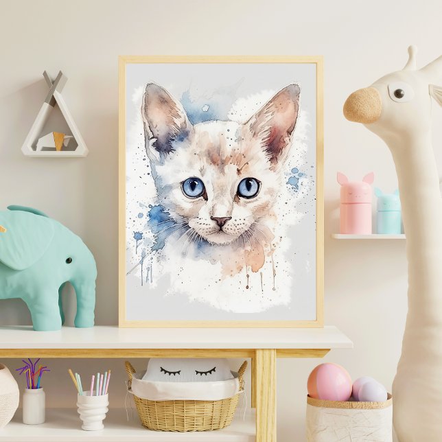 Affiche Kitten Cute aquarelle blanche (Créateur téléchargé)