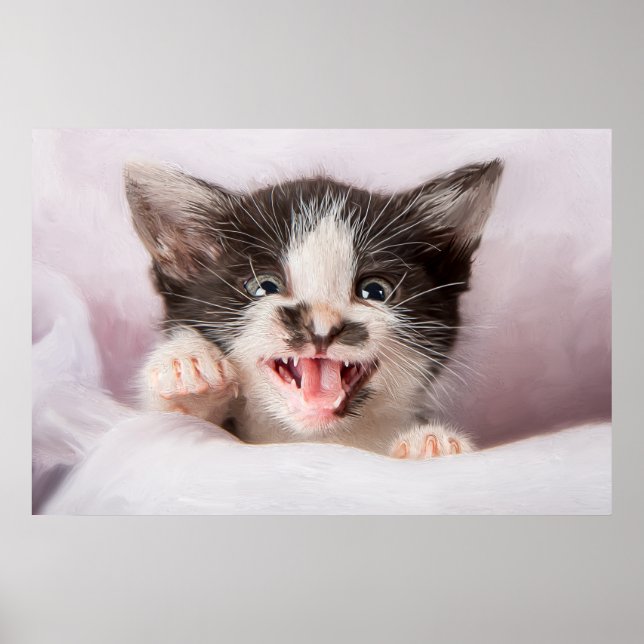 Affiche Kitten en colère avec effet peinture à l'huile (Devant)