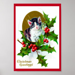 Affiche Kitten et Christmas Holly