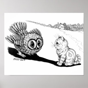Affiche Kitten et Owl, Louis Wain