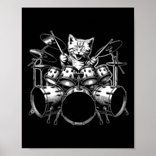 Affiche Kitten Rock Band Funny Kitty Drummer Cat Jouer D