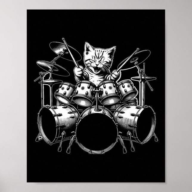 Affiche Kitten Rock Band Funny Kitty Drummer Cat Jouer D (Devant)
