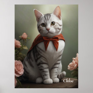 Affiche Kitten vintage américain Shorthair avec Roses