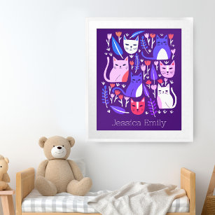 Affiche Kittens et Tulips Cute Cats CUSTOM BÉBÉ NOM Art